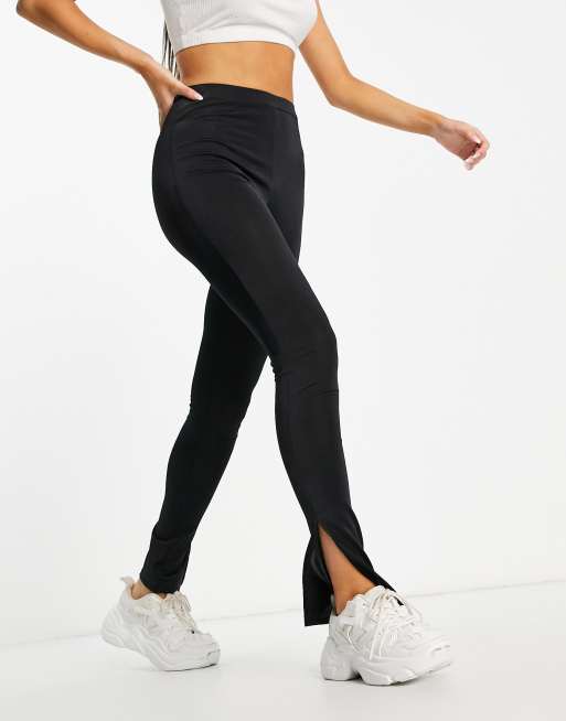 Black Slinky Cross Over Waist Detail Leggings