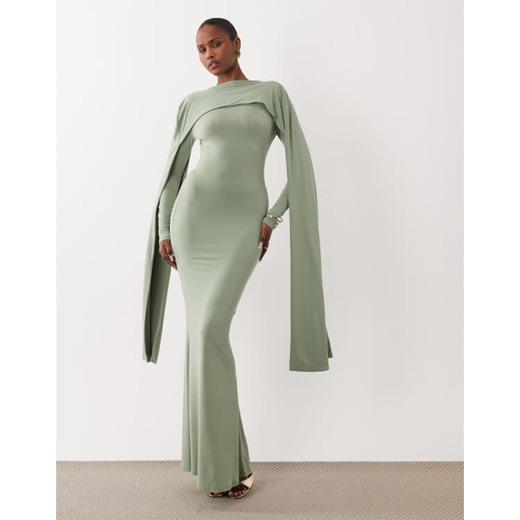 asos design cape sleeve godet maxi dress in forest green Got Polish? main image 1