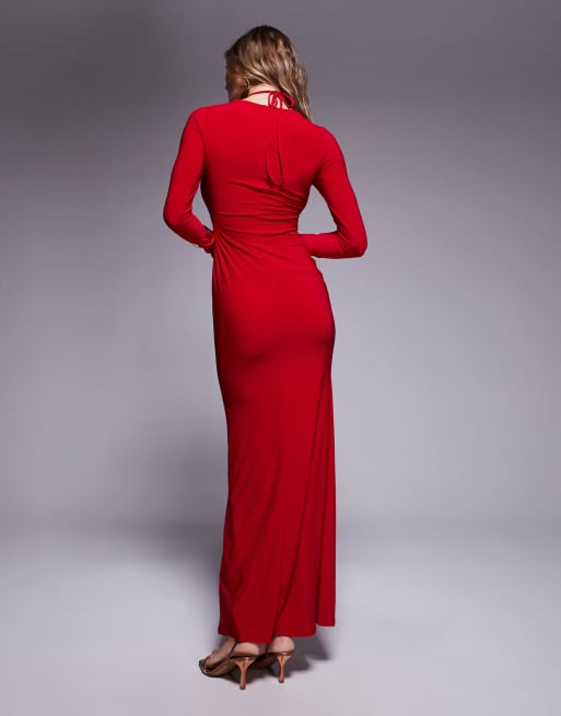 Gold Trim Bold Red Mini Bodycon Dress