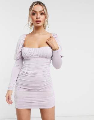 pink ruched long sleeve dress