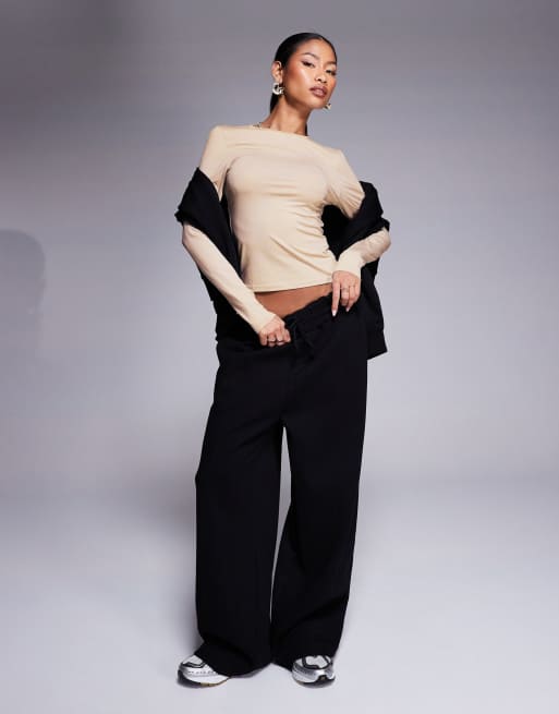 ASOS DESIGN slinky long sleeve top in neutral, 2 of 4
