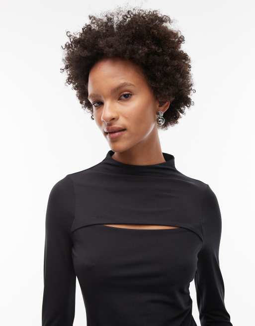 ASOS DESIGN slinky long sleeve top with cut out detail in black, 4 of 4