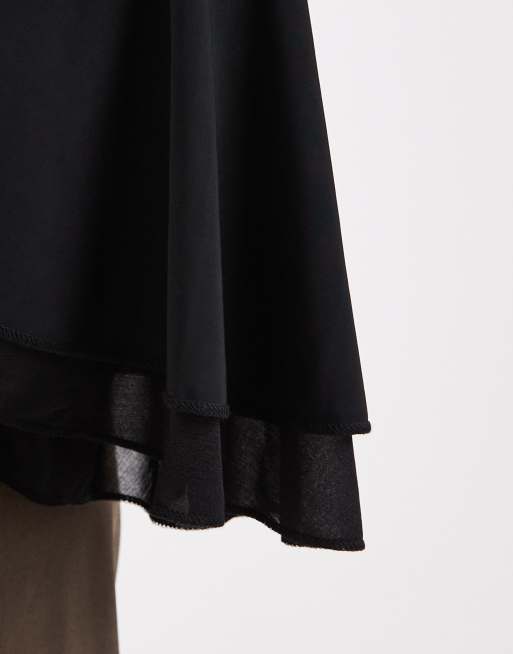 ASOS DESIGN slinky long sleeve top with mesh flare sleeve detail in black, 4 of 4