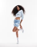[ASOS DESIGN] ASOS DESIGN slinky low rise micro mini skirt with split in blue (part of a set) 18 Blue