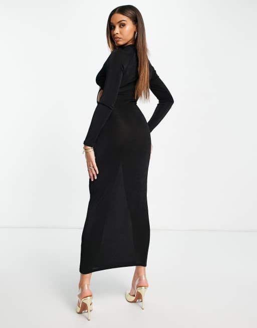 ASOS DESIGN slinky maxi dress with cut out strappy detail in black