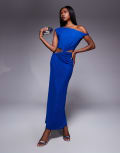 [ASOS DESIGN] ASOS DESIGN slinky maxi dress with cut-outs and twist detail in blue-Purple 14 Blue