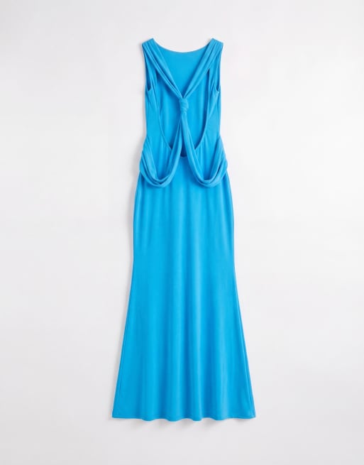 ASOS DESIGN slinky maxi dress with drape knot back detail in turquoise, 6 of 7