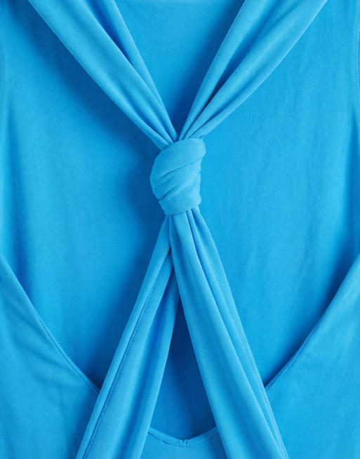 ASOS DESIGN slinky maxi dress with drape knot back detail in turquoise, 8 of 8