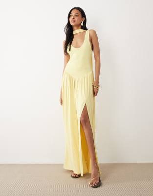 Asos Design Slinky Maxi Dress With Scarf Detail In Yellow