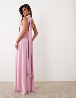 Asos Design Slinky Maxi Dress With Scarf Detail In Pink