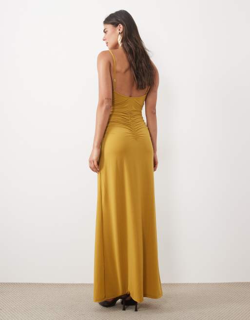 ASOS DESIGN slinky maxi jurk met dubbele bandjes in bruin, 4 van 4