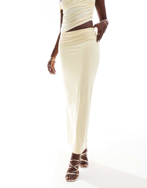 ASOS DESIGN slinky maxi skirt in buttermilk (part of a set), 3 of 5