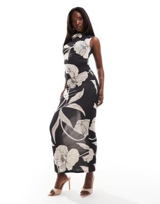 Asos Design Slinky Maxi Skirt In Oversized Black And White Floral - Part Of A Set-multi