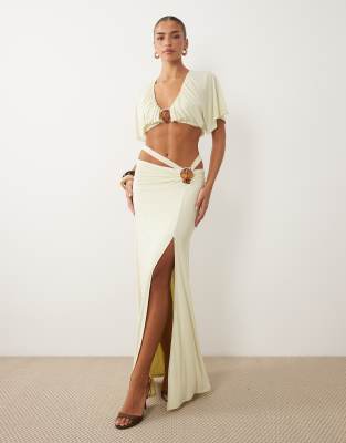 ASOS DESIGN slinky maxi skirt with shell trim in cream - part of a set