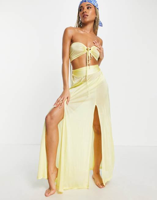 ASOS DESIGN slinky midi beach skirt co ord in yellow 