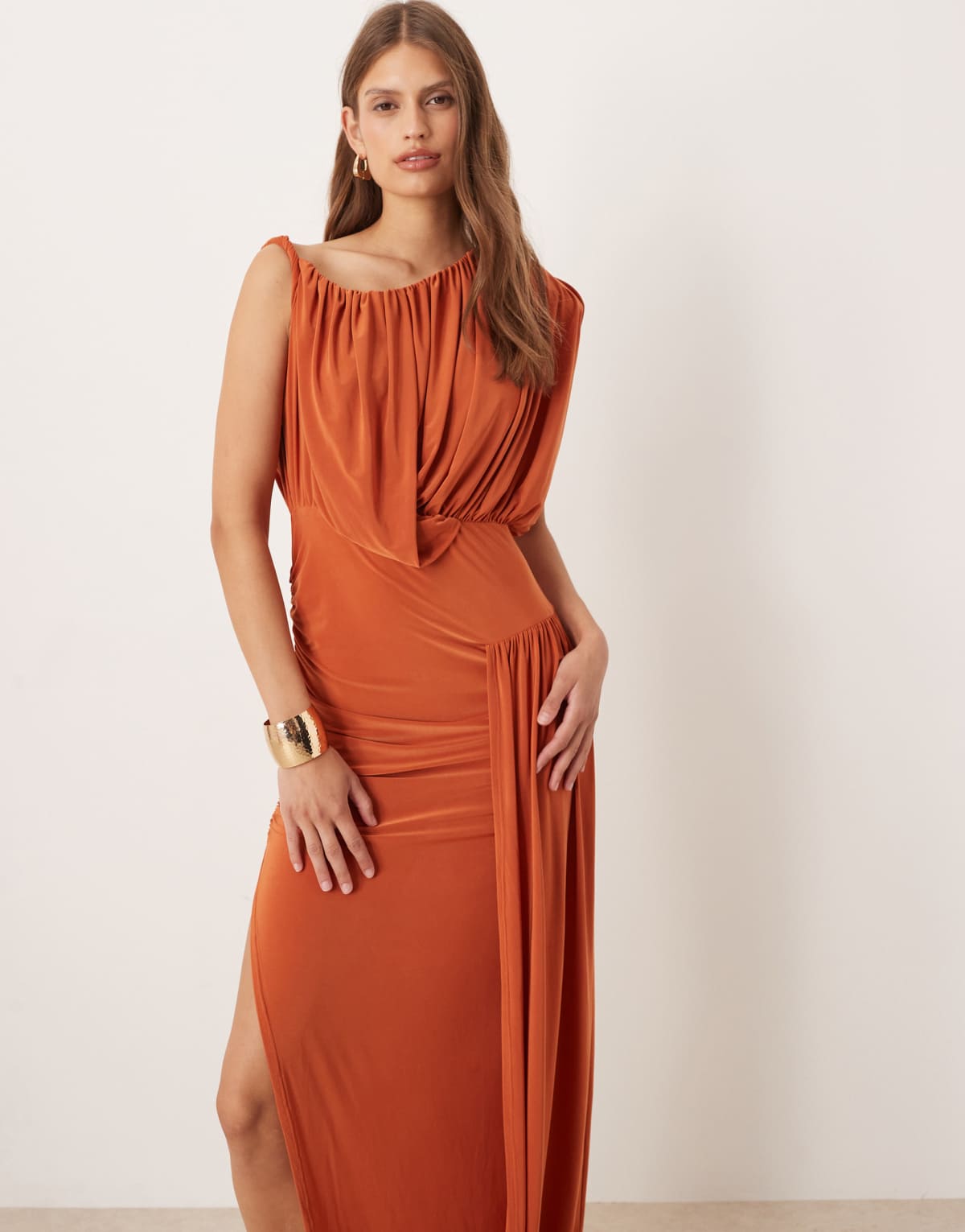 ASOS DESIGN slinky midi dress with drape detail