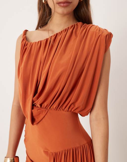 ASOS DESIGN slinky midi dress with drape detail