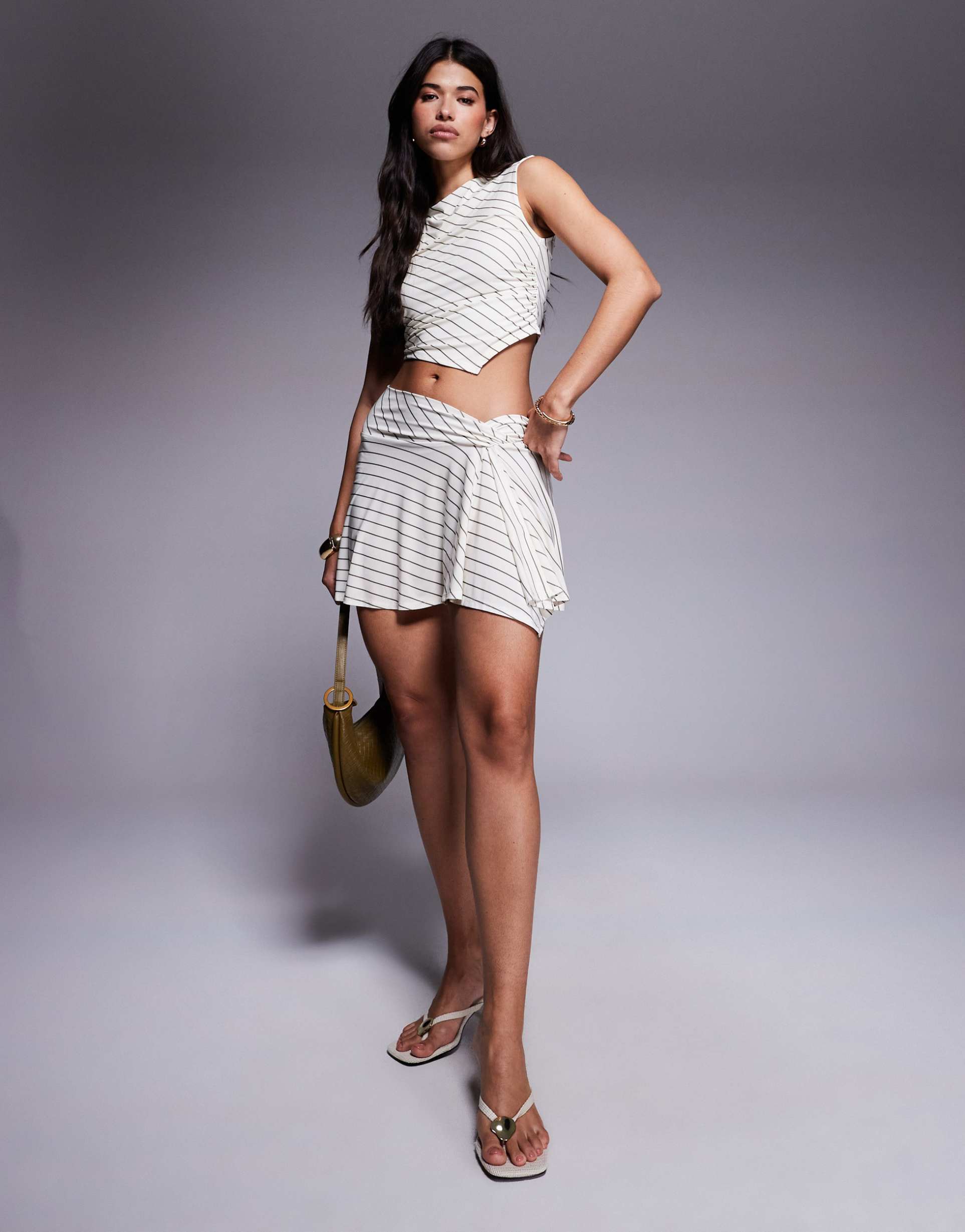 asos design slinky mini skirt in cream stripe - part of a set