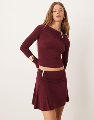 Asos Design Slinky Mini Skirt With Ruched Trim Detail In Neutral
