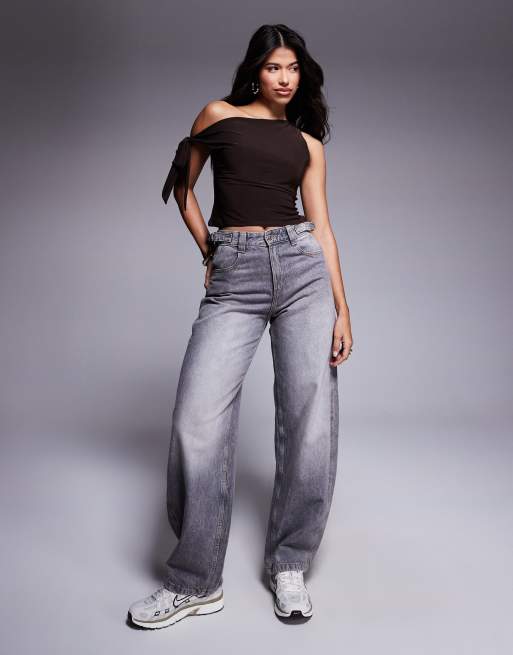 ASOS DESIGN slinky off the shoulder top with bow tie detail in chocolate, 3 of 4