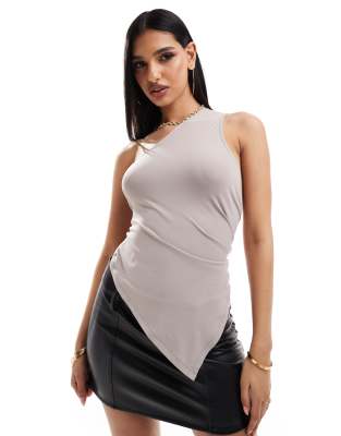 ASOS DESIGN ASOS DESIGN slinky one shoulder strappy top in mushroom-White