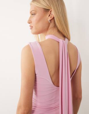 Asos Design Slinky Plunge Scarf Detail Top In Pink