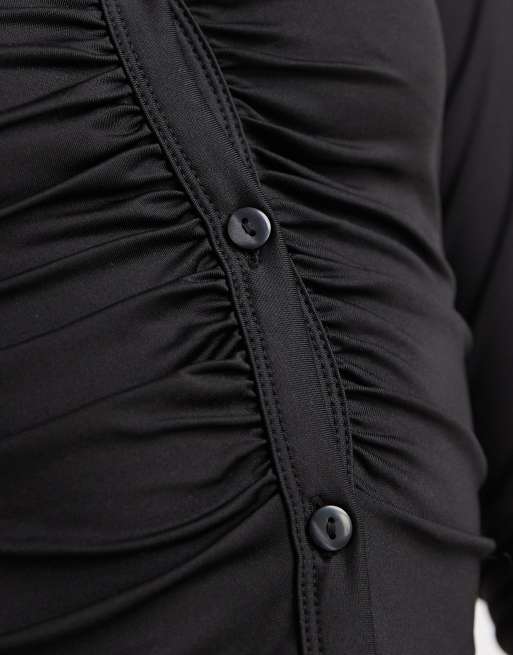 ASOS DESIGN slinky ruched fitted shirt in black