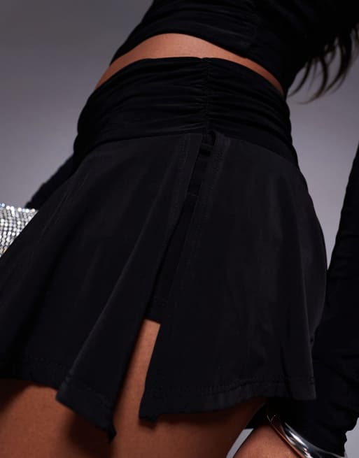 ASOS DESIGN slinky ruched side asymmetric skort with slit in