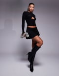 [ASOS DESIGN] ASOS DESIGN slinky ruched side asymmetric skort with split in black XS Black