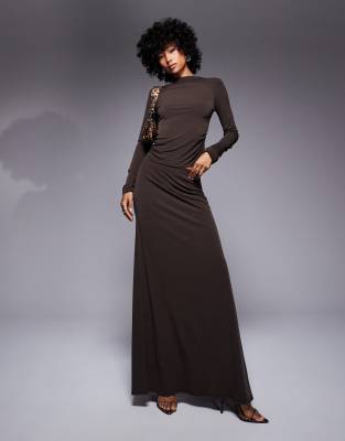Asos Design Slinky Ruched Side Maxi Skirt With Godet In Black