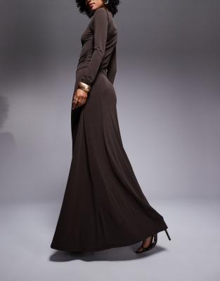 Asos Design Slinky Ruched Side Maxi Skirt With Godet In Black