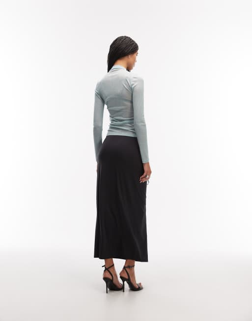 ASOS DESIGN slinky ruched side midi skirt in black, 4 of 5