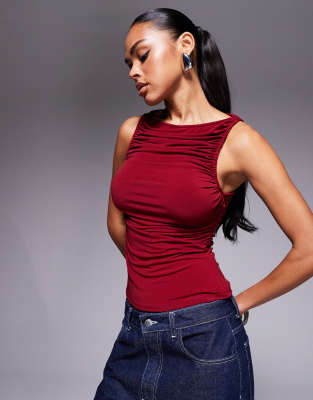 Asos Design Slinky Ruched Sleeveless Top-red