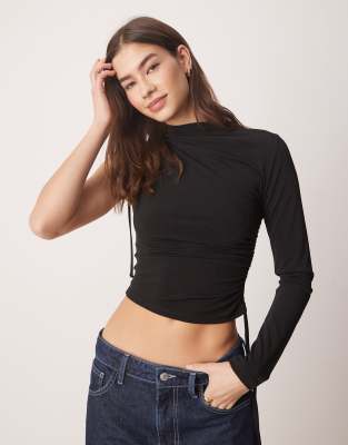Asos Design Off Shoulder Twist Mini Dress With Long Sleeves In Black