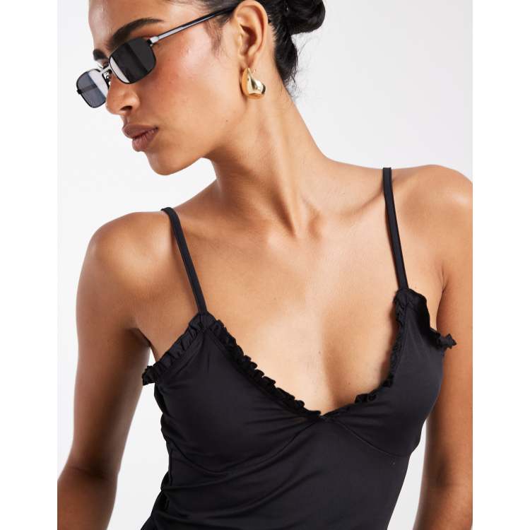 ASOS DESIGN slinky ruffle detail cami top in black | ASOS