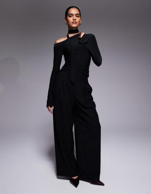 Asos Design Slinky Scarf Neck Off The Shoulder Top In Black