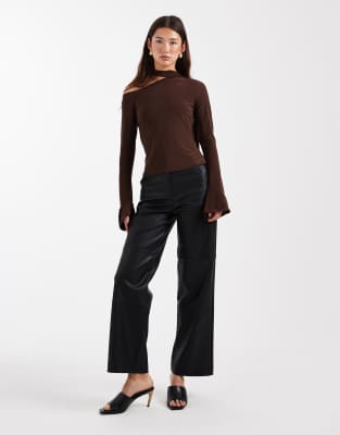 Asos Design Slinky Scarf Neck Off The Shoulder Top In Brown