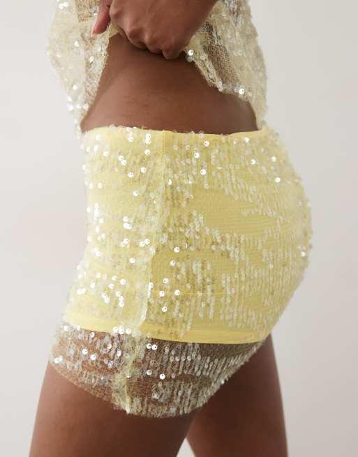 ASOS DESIGN slinky sequin co-ord shorts in green, 5 of 5