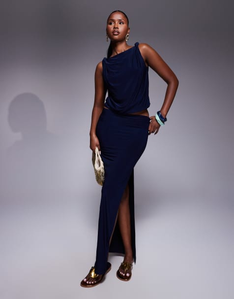 ASOS DESIGN slinky set in navy - view 1