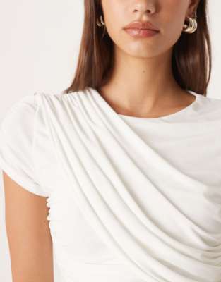 Asos Design Slinky Short Sleeve Drape Front Top In White