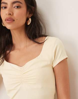 Asos Design Slinky Short Sleeve Top With Ruched Bust In White