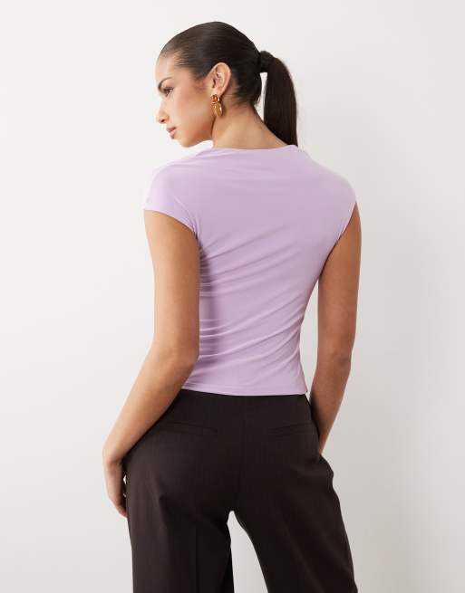 ASOS DESIGN slinky soft scoop cap sleeve top in lilac, 3 of 4