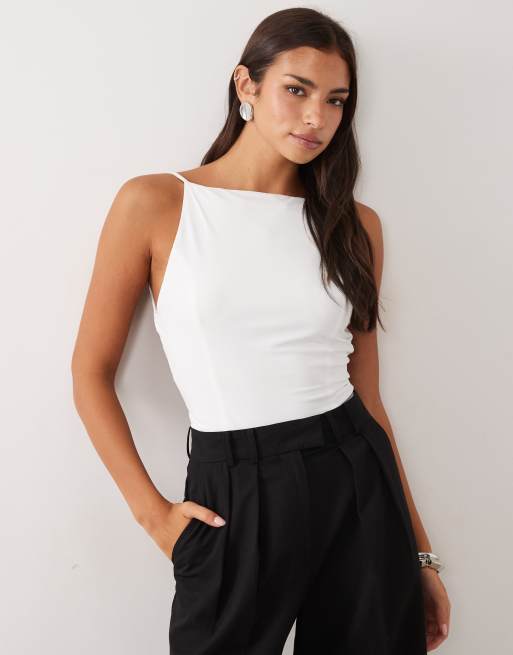ASOS DESIGN slinky square neck bodysuit in white, 2 of 4