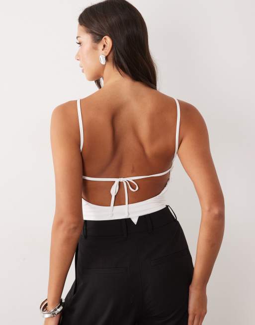 ASOS DESIGN slinky square neck bodysuit in white, 4 of 4