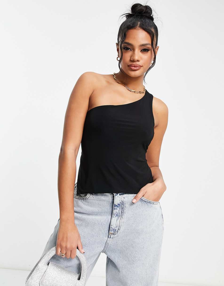 ASOS DESIGN slinky strappy back top in black