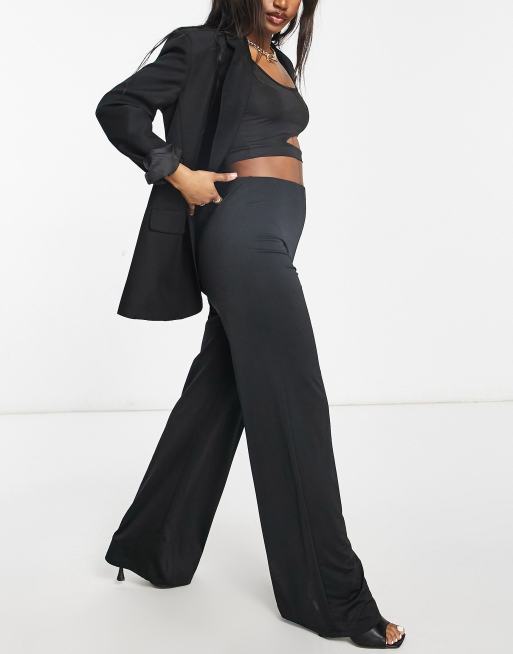 ASOS DESIGN slinky suit wide leg trouser co ord in black | ASOS