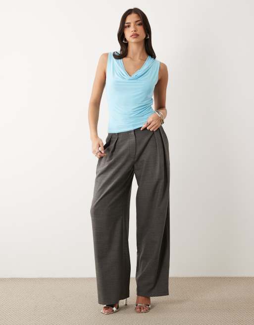 ASOS DESIGN slinky top met gedrapeerde watervalhals in turquoise, 4 van 4