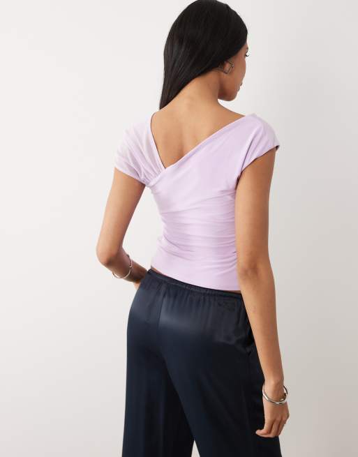 ASOS DESIGN slinky top with mesh shoulder in lilac, 4 of 4