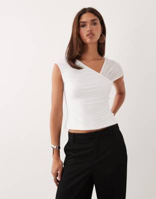 Asos Design Slinky Top With Mesh Shoulder In White