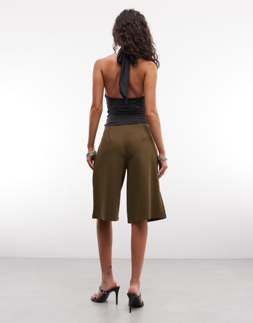 ASOS DESIGN slinky twill bermudashort in olijfgroen, 2 van 5